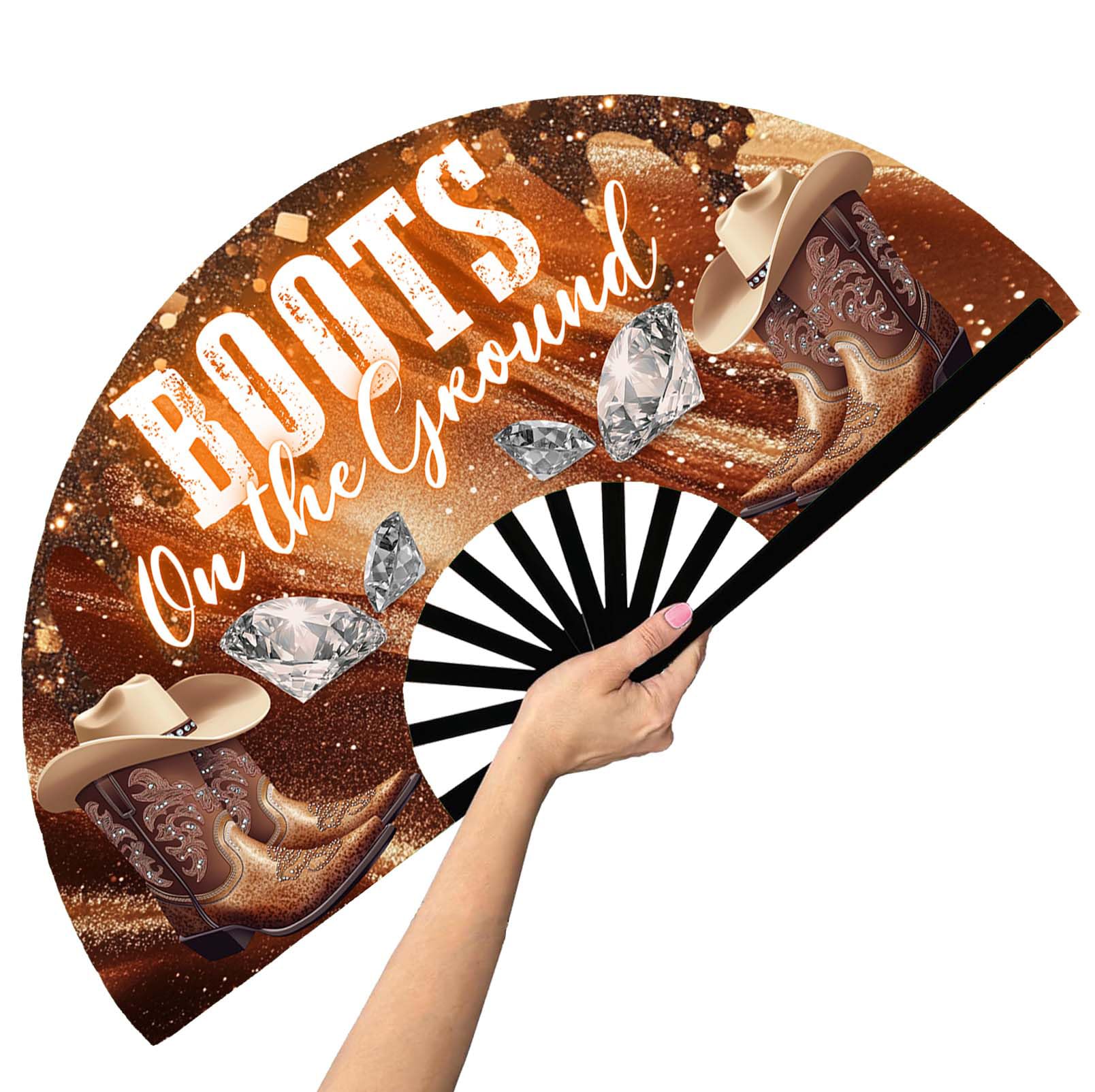 Photo 1 of 13'' Large Boots on The Ground Hand Fan Where Them Fans At Clack Fan Clacking Fans for Line Dancing Hand fan foldable Fan For Cowgirl Women Men (Design-3)