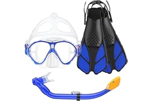 Seovediary Kids Snorkel Set, Mask Fins Snorkeling Gear for Kids Anti-Fog Swim Goggles 180 Panoramic View Dry Top Snorkel and Dive Flippers Combo with Travel Bag for Snorkeling Training Swimming Diving