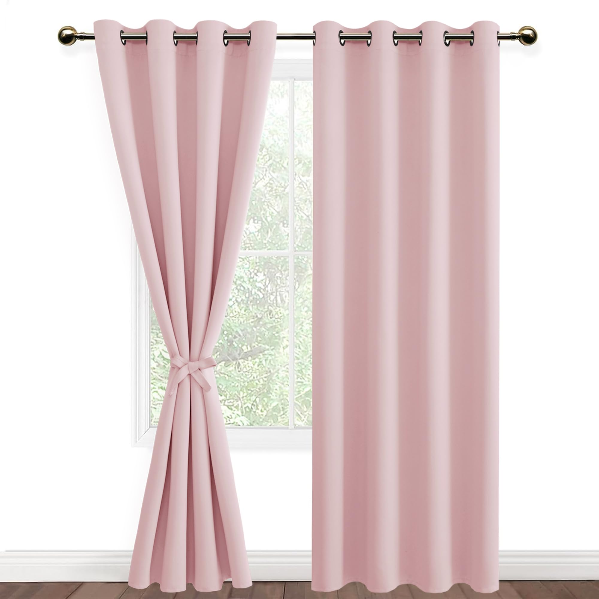 DWCN Blackout Curtains with Tiebacks for Bedroom Thermal Insulated Solid Eyelet Curtains for Living Room,2 Panels,52" Wide x 84" Drop Pink