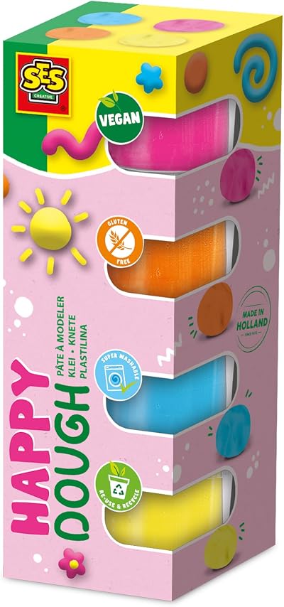 SES Creative Feel Good Happy Dough Set for Toddlers Four Colors Pink Yellow