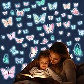 Glow in The Dark Butterfly Stickers, Glowing Butterfly Wall Decals, 64Pcs Blue Luminous Self-Adhesive Removable Butterflies W