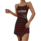SOLY HUX Women's Nightgown Gothic Striped Letter Graphic Cami Slip Dress Spaghetti Strap Nightdress