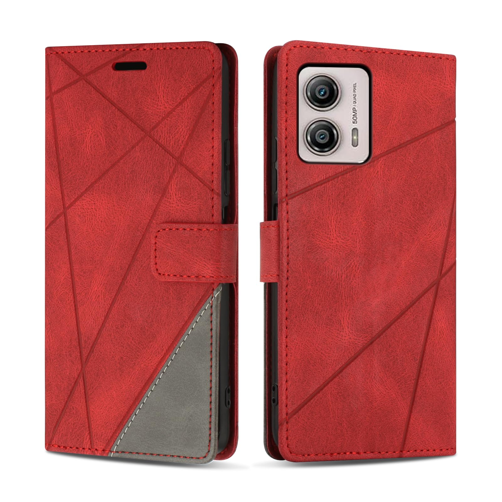 SONWO Case for MOTO G53 5G, PU Leather Flip Wallet Case Magnetic Closure Cover Card Slots Phone Case for MOTO G53 5G, Red — image 1