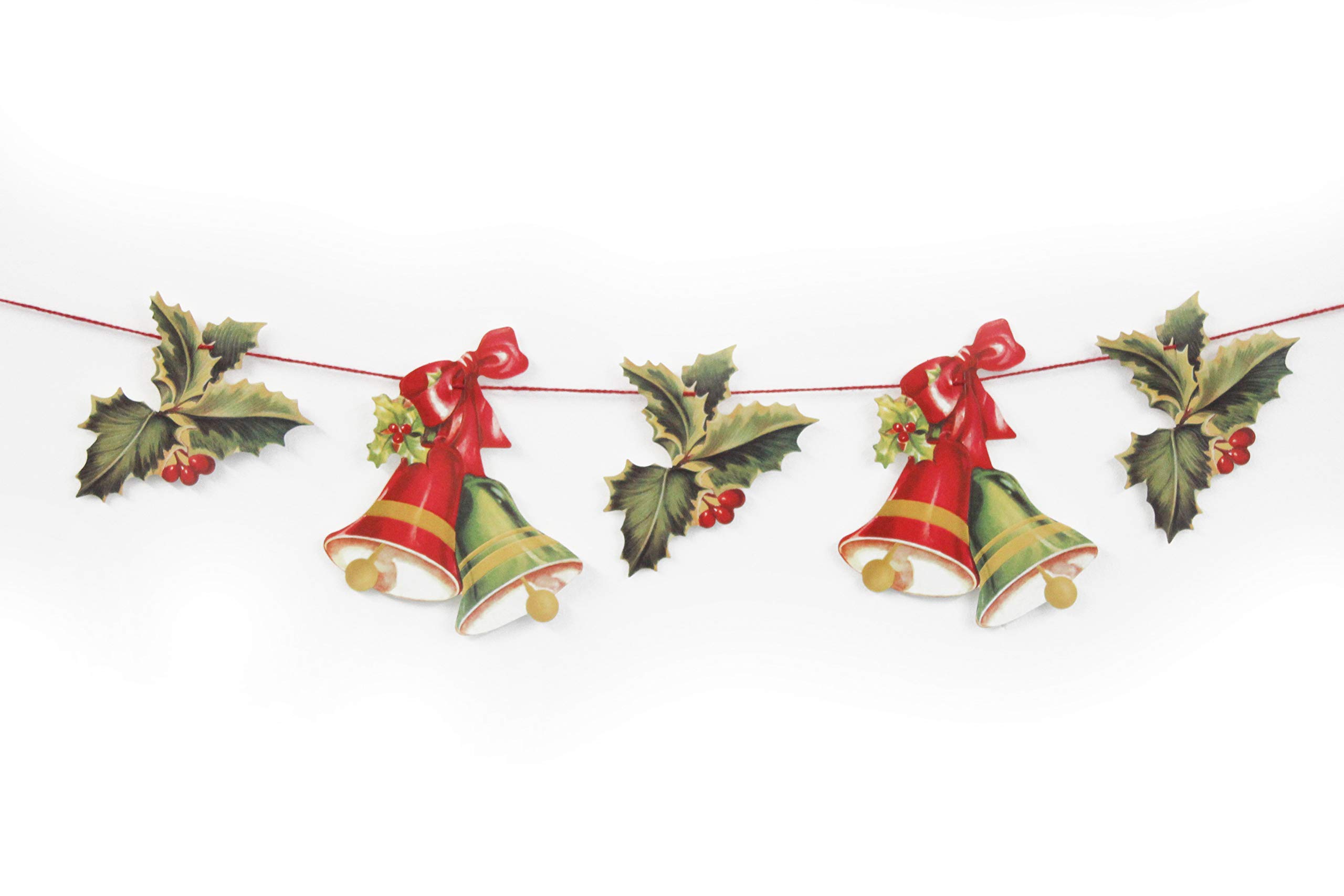 Mamelok - Holly and Bells Traditional Christmas Garland - Printed in England