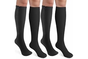 CASMON 2 Pairs Zipper Compression Socks for Women & Men, 15-20 mmHg Closed Toe Knee High Support Sock with Zipper for Varicose Vein Edema