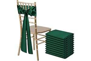 Bouiexye 10 PCS Forest Green Satin Chair Sashes Bows Universal Chair Ribbon Ties Back Sash for Wedding Party Reception Events Banquets Hotel Event Chair Cover Decoration (7x108 inch)