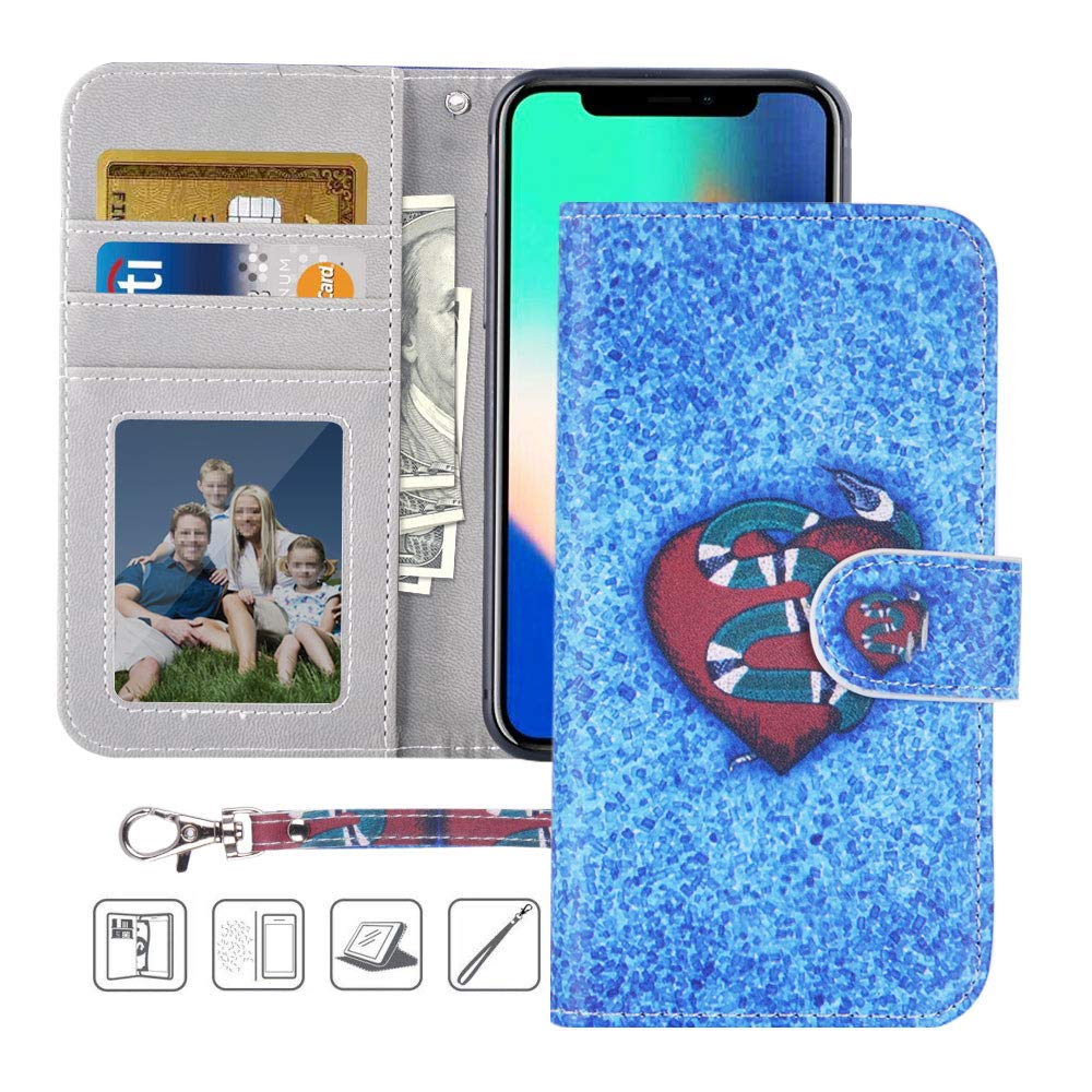 iPhone X Wallet Case,iPhone X Case,MagicSky Premium PU Leather Flip Folio Case Cover with Wrist Strap,Card Slots,Cash Pocket,Kickstand for Apple iPhone X 5.8 inch (Snake)