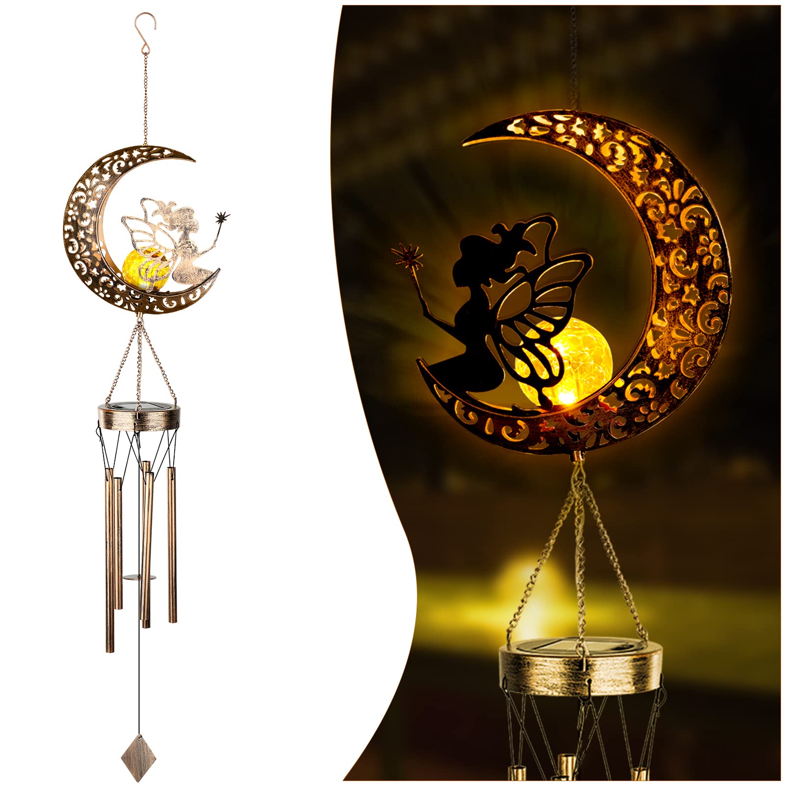 Gardening Gifts for Women, HeiPen Solar Wind Chimes Outdoor, Birthday gifts for Women Grandma Wife Daughter Sister, Mum Presents for Mothers Day, Decor for Garden Yard Porch (Moon)