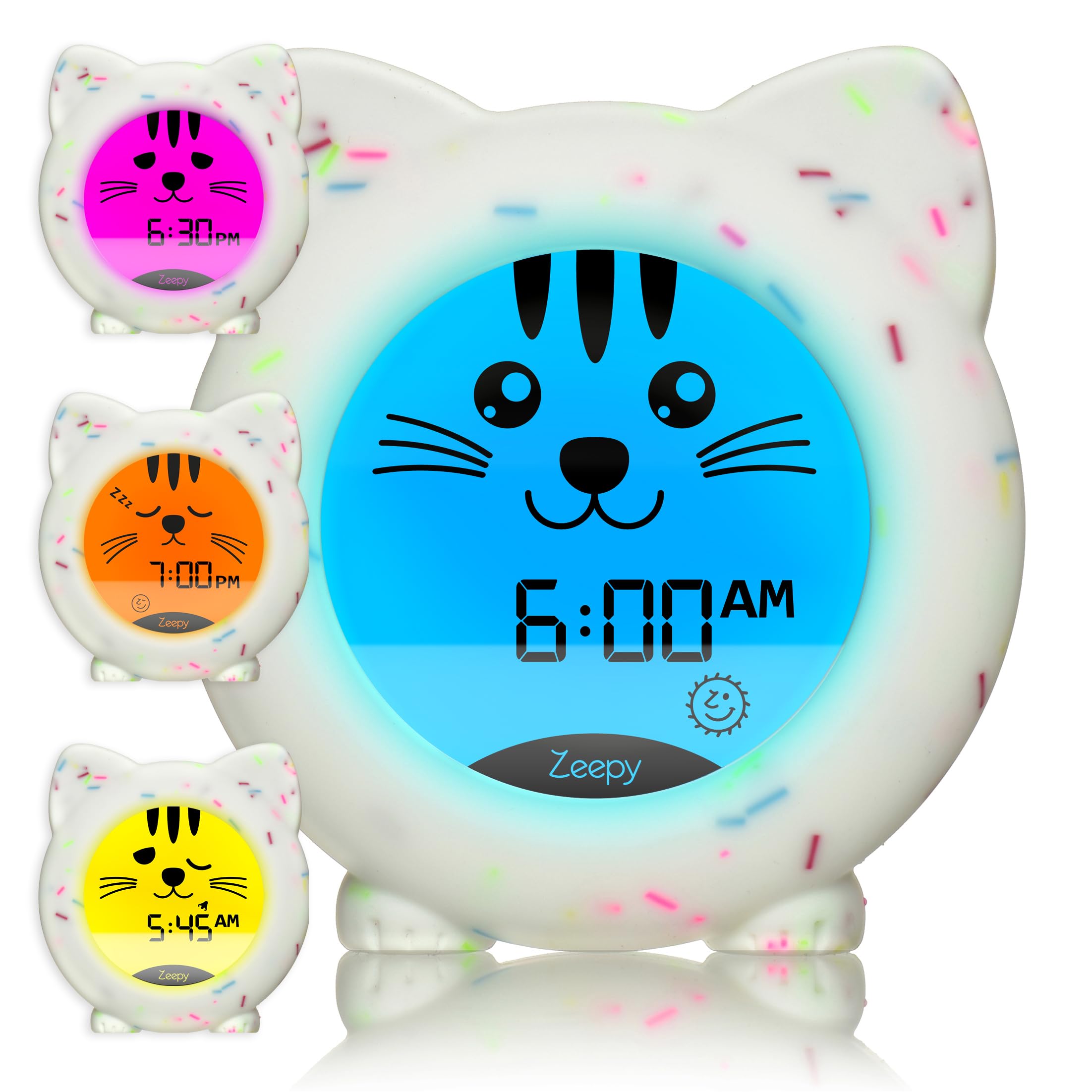 Zeepy 4-Phase Toddler Sleep Trainer Clock - Rechargeable Day Night Cat Clock for Kids - Drop Proof - Kip the Kitty
