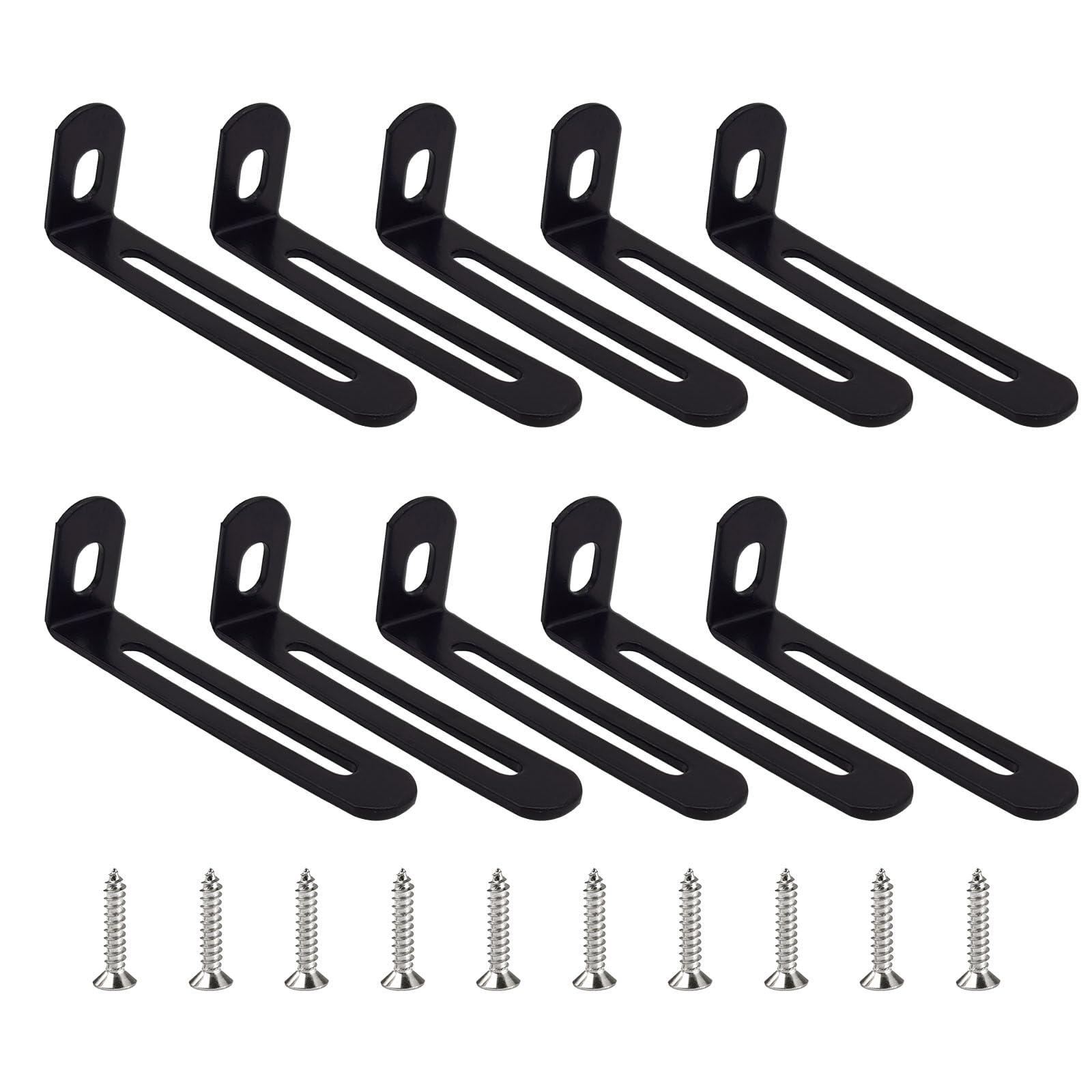 Photo 1 of 10 Pcs Adjustable Corner Bracket, 2.8"x1"x0.6" Metal Slotted L Brackets Heavy Duty 90 Degree Right Angle Fastener, L-Shape Black Shelf Bracket Corner Support Brace