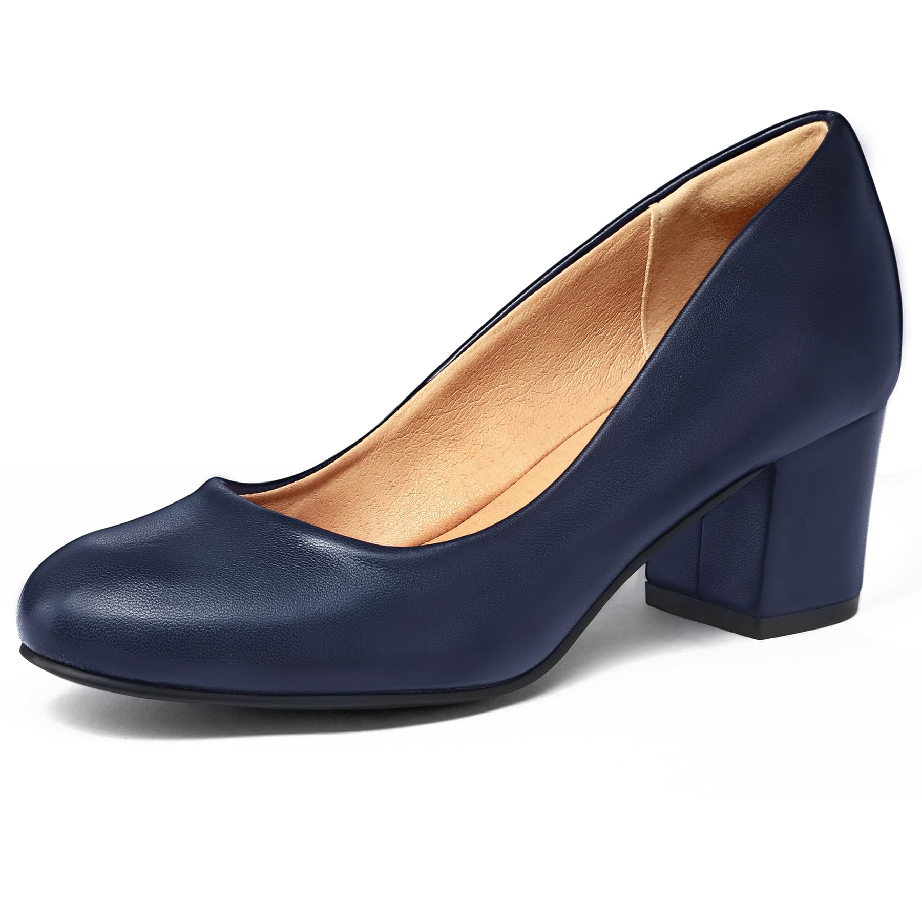 Photo 1 of size 8 mysoft Women's Pumps Low Chunky Block Heel Round Toe Comfortable Dress Shoes Navy Blue