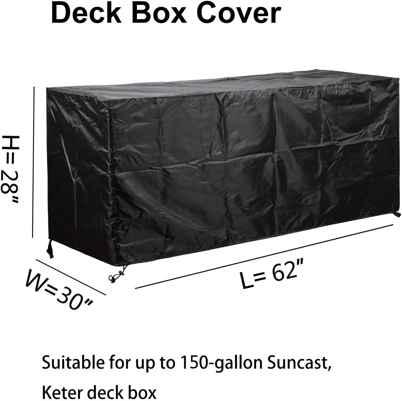 Deck Box Covers Waterproof Durable to Protect Large Deck Boxes 62" L x 30" D x 28" H Black: Garden & Outdoor