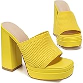 azmodo Elegant High Chunky Heel Mule Sandals for Women Chic Platform Summer Slip-Ons Block Heel Wedge Shoes with Knit Upper Fashionable Dressy Evening Party Shoes