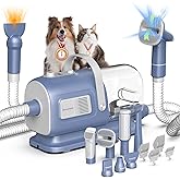 geoorood Dog Grooming Vacuum and Dryer Kit, Blower for Pet Vacuum Grooming 7 in 1 with Clippers for Dogs Hair Shedding Brush Remover Tools at Home Blue Grey