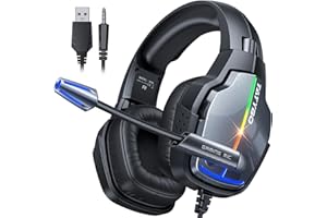 Focbeo Gaming Headset for PS4 Xbox One Gaming Headphones with Mic Surround Sound 4 RGB LED Light Modes 90 Degrees Rotating So