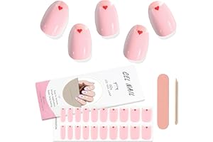 Kalolary Gel Nail Wrap Strips, Pink Heart Full Nail Wrap Gel Nail Art Polish Sticker Long-Lasting Gel Nail Wrap with Nail File and Stick（UV/LED Lamp Required）