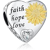 925 Sterling Silver Sunflower Charms Fit Pandora Charms Bracelet Forever In My Heart Fit Wife Mother's Day Christmas Birthday Gift