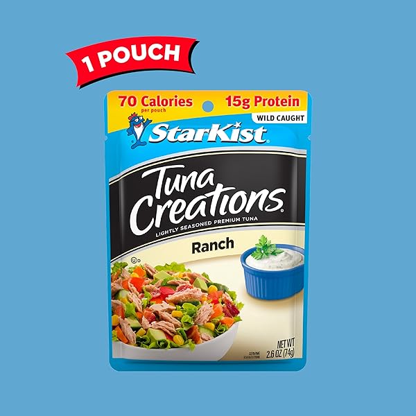 STARKIST TUNA CREATIONS RANCH POUCH (2.6 OZ – 1 PACK) WILD CAUGHT, HIGH PROTEIN SHELF STABLE SEAFOOD, GLUTEN FREE, SOY FREE, NO DRAINING, READY TO EAT FOR SALADS AND SANDWICHES