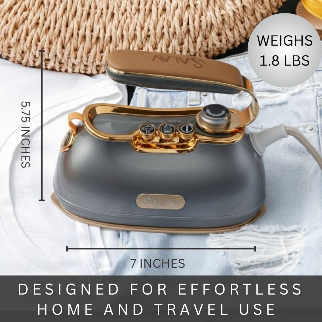 SALAV® Retro Edition Duopress Handheld Garment Steamer and Iron, Ceramic Plate, 1000 watts of Steam, Removes Wrinkles on Clothes, Vintage Style No Drip Steam, Titanium