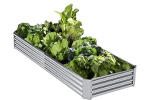 MISAGI Outdoor Raised Garden Bed,Large Metal Garden Bed Planter Box,Galvanized Raised Beds for Gardening,Silver(12×4×1ft)
