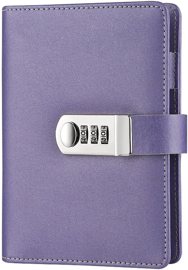 NectaRoyPU Leather Refillable Password Notebook Writing Journal Diary Planner Organizer with Combination Lock, Loose-leaf Lined Notepad Sketchbook with Pen, 5.3" x 7.3"