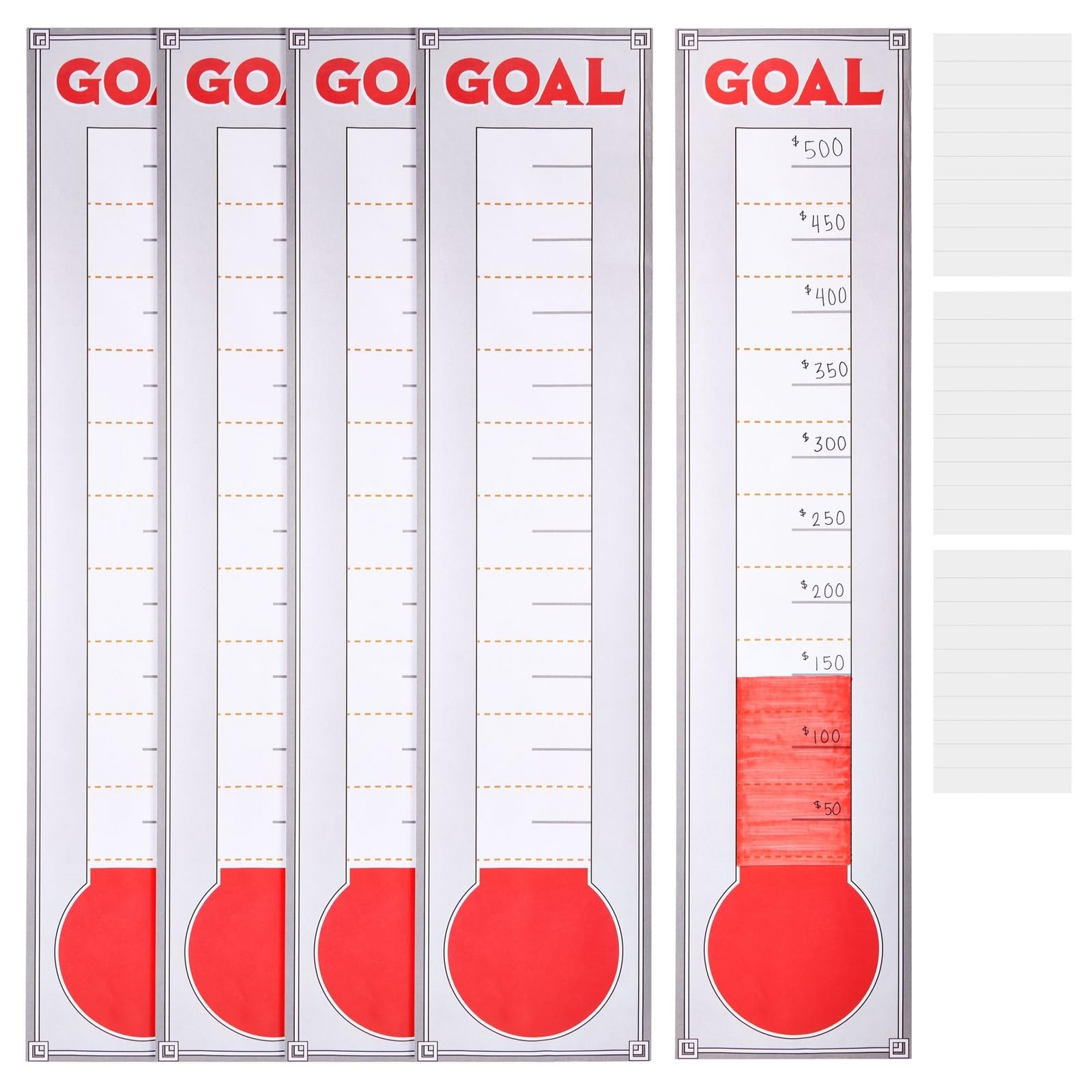 Set of 10 Thermometer Goal Setting Chart - 48 x 11 inches