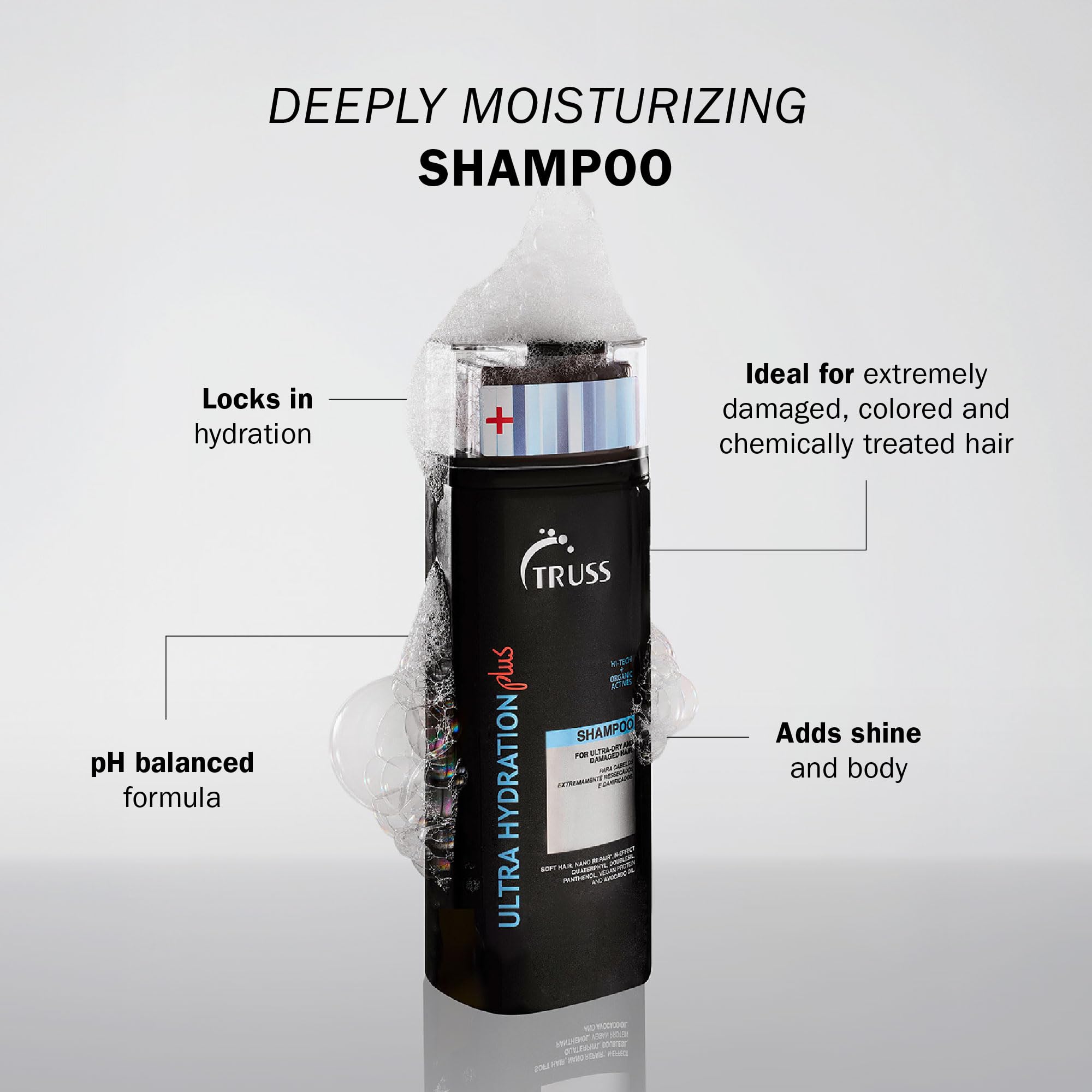 TRUSS Ultra Hydration PLUS Shampoo - For Color and Chemical Treated Hair - Restores Elasticity, Revitalizes, Adds Body & Shine to All Hair Types & Textures