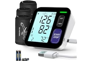 AQESO Blood Pressure Machine Upper Arm, 3 Size Cuffs, S, M/L and XL, Small 7"-9", Medium/Large 9"-17" and Extra Large X-Large Cuff 13"-21", Accurate Automatic Digital BP Monitor Home Use, Large Backlit LCD