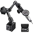 Neoteck Dial Test Indicator with Magnetic Base Stand and Storage Case, 0-0.03"/0.0005" Test Indicator Set with 2 Steel Dovetail Clamps 3/8'' and 5/32'' for Machine Set-Up-Black