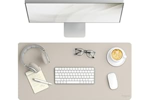 Smead Desk Pad, Vegan Leather Desk Mat with Non-Slip Faux Suede Backing, Perfect Desk Organizer for Office Decor, 31.5” x 15.7” Medium, Sandstone (64831)