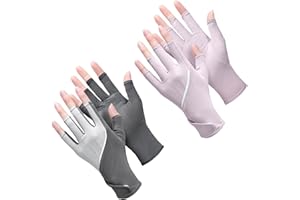 Loopeer 2 Pair Women UV Sun Protection Fingerless Gloves Touchscreen Non Slip Sunblock Gloves for Summer Driving Cycling