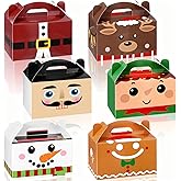 Harloon 48 Pcs Christmas Cookie Boxes for Gift Giving 3D Xmas Assorted Paper Treat Candy Chocolate Gift Boxes with Handles Holiday Party Favor Supplies for Christmas Party Exchange Presents, 6 Styles