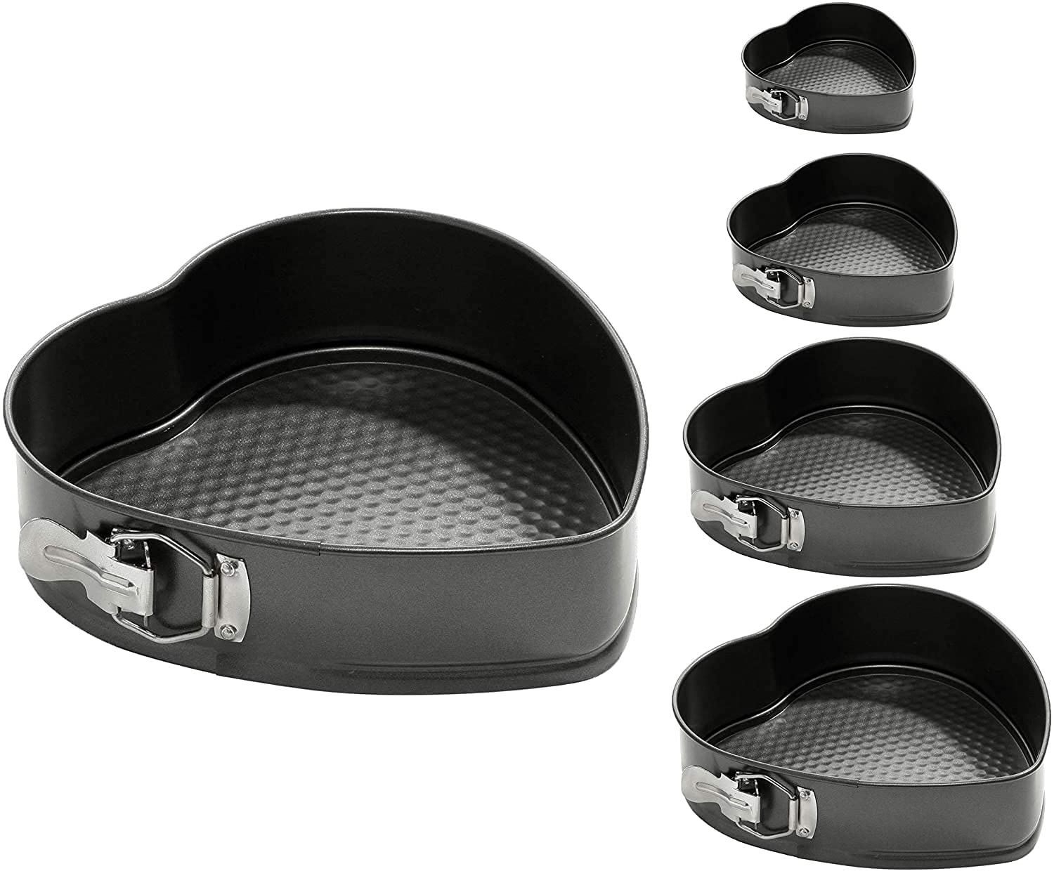 Copper Top - Cake Tins, 5 Packs Cake Tin Pans Set Non-Stick Heart Shape Springform Cake Tins Set Leakproof Cheesecake Tins with Removable Bottom Set of 5 Springform Pan