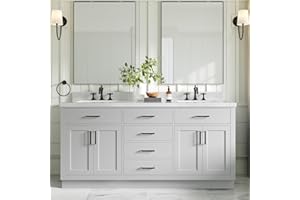 ARIEL Double Bathroom Vanity 73" White, 1.5" Edge Pure White Quartz Countertop & Splash, Rectangular Sinks, 4 Soft Closing Doors, 6 Full Extension Dovetail Drawers, Toe Kick, Matte Black