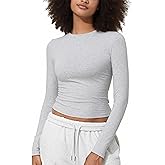 PrettyGuide Women's Cotton Jersey Long Sleeve Shirts Tight Fit Crewneck Crop Tops Basic Fall Going Out Y2K Tops