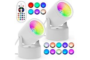 Hawady Dimmable Spotlights Indoor, 2 Pack RGBW 16 Color Changing LED Spot Lights Indoor, Remote Control Accent Lights 120V Up Lights for Art Picture Plant Uplighting Home Decor (White)