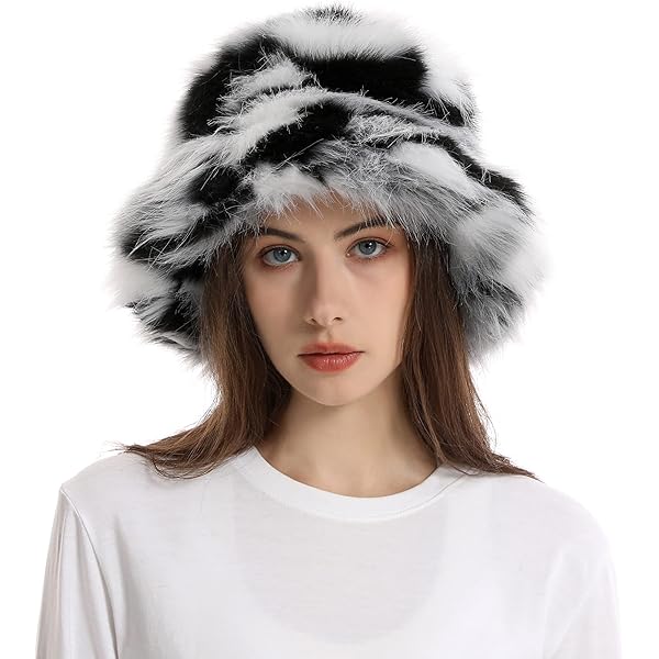 AMTFBY Faux Fur Bucket Hats Fuzzy Warm Winter Hat Multicolor Wide