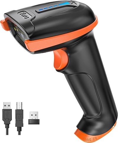 Tera 5100 Wireless Barcode Scanner 1D Laser 328ft USB Dongle 2000mAh Orange