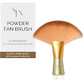 SunFX Powder Brush, Large Professional Fan Brush, Gold | Finishing Powder Brush, Fan Brush, Spray Tan Applicator, Gold, for Powder Application, Salon Use, Large Brush Design