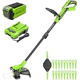Greenworks 40V 13 in Cordless String Trimmer, 20 Blades, 2.0 Ah Battery | 2-in-1 Weed Wacker &amp; Edger, 7-Position Rotating Head, Auto Feed, Telescoping Shaft, 20 Plastic Blades, 40V Battery Compatible