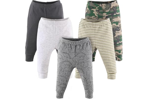 The Peanutshell Baby Pants for Boys, 5 Pack Set, Camo Dinosaur, Newborn to 24 month Sizes