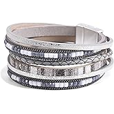 ENGCKSHI Wrapped Bracelets for Women,Leather Bracelet,Boho Bracelets for Women,Multi-Layer Pearl Crystal Bracelet Bangle Jewelry