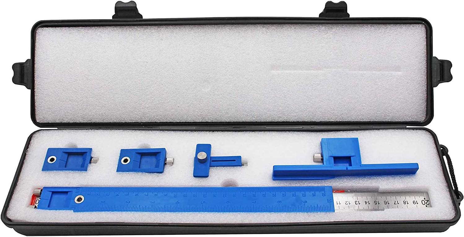 Power Tools Punch Locator, Drill Guide Sleeve Cabinet Hardware Jig for Installation of Handles, Knobs on Doors and Drawer Pull-Blue Plastic Box