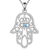 Hamsa Necklace 925 Sterling Silver Hamsa Hand of Fatima Pendant Evil Eye Jewelry for Women