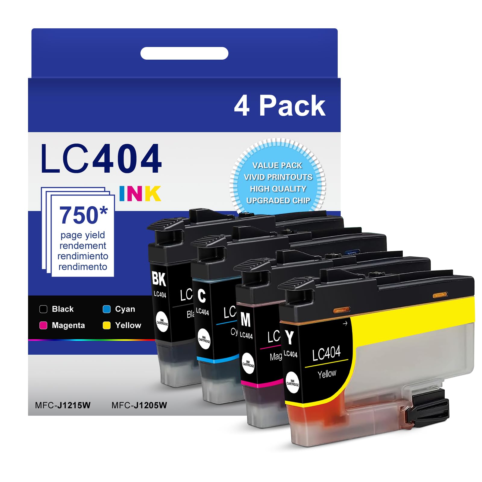 Photo 1 of LC404 Ink Cartridges Compatible for Brother Printer 404XL LC404 High Yield Ink Cartridges Work with Brother MFC-J1205W MFC-J1215W J1205W J1215W (1 Black Cyan Magenta Yellow, 4 Pack)