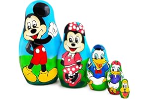 MATRYOSHKA&HANDICRAFT Matryoshka Babushka Russian Nesting Wooden Doll Characters Mickey Mouse Donald Duck Babouska Matrioska Stacking 5 Pcs