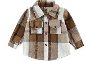 AMIBLVOWA Toddler Flannel Shirt Jacket Plaid Long Sleeve Lapel Button Down Shacket Little Kids Boys Girls Shirts Coats Fall Tops