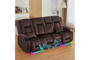 IPKIG 89" Power Reclining Loveseat Sofa, Electric Home Theater Seating with Console/4 Colors Ambient Lighting/Bluetooth Speakers/USB Ports/Built-in Outlets (Brown, 3-Seater with Console)