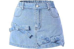 WDIRARA Girl's Bow Knot Skorts Elastic High Waist Denim Skirt Shorts with Pockets