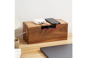 LITY Acacia Wood Cable Management Box, Wooden Cord Hider & Organizer for Power Strip, Electrical Hiding, TV Wires, Desk & Floor Cables - Office Under Desk Cable Storage Box for Wire Storage Organization